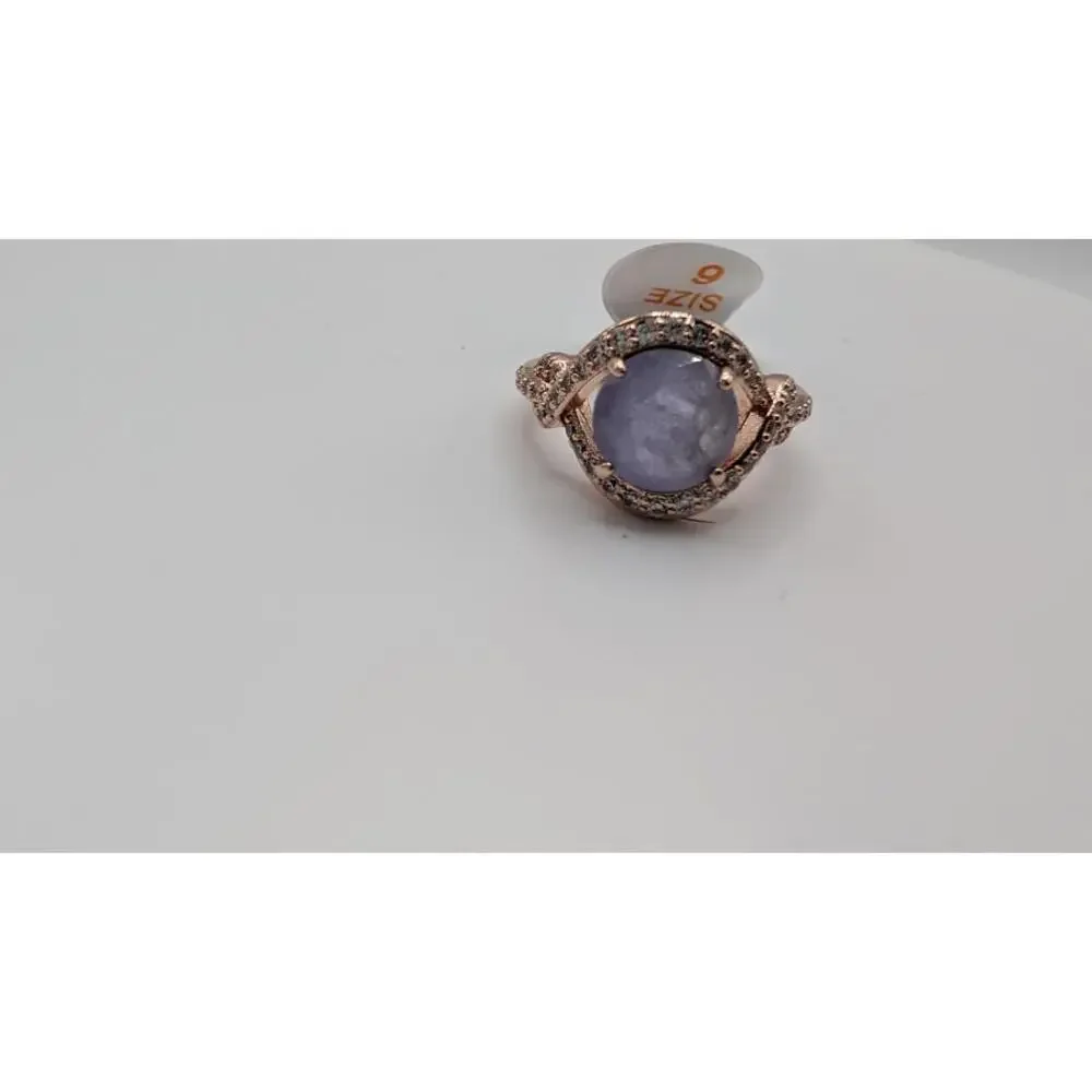 Rose Gold Plated Ring with Purple Stone Size 6